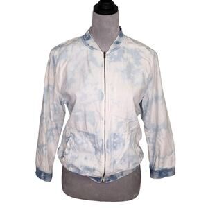 American Eagle Jacket Womens Medium White Blue Tie Dye Cotton Lightweight Bomber